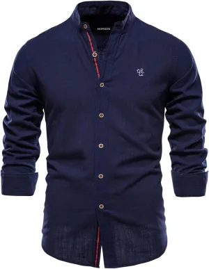 Cotton Linen Shirts for Men Button Down Long Sleeve Casual Loose Regular Fit Soild Tops Business Outdoor Blouses