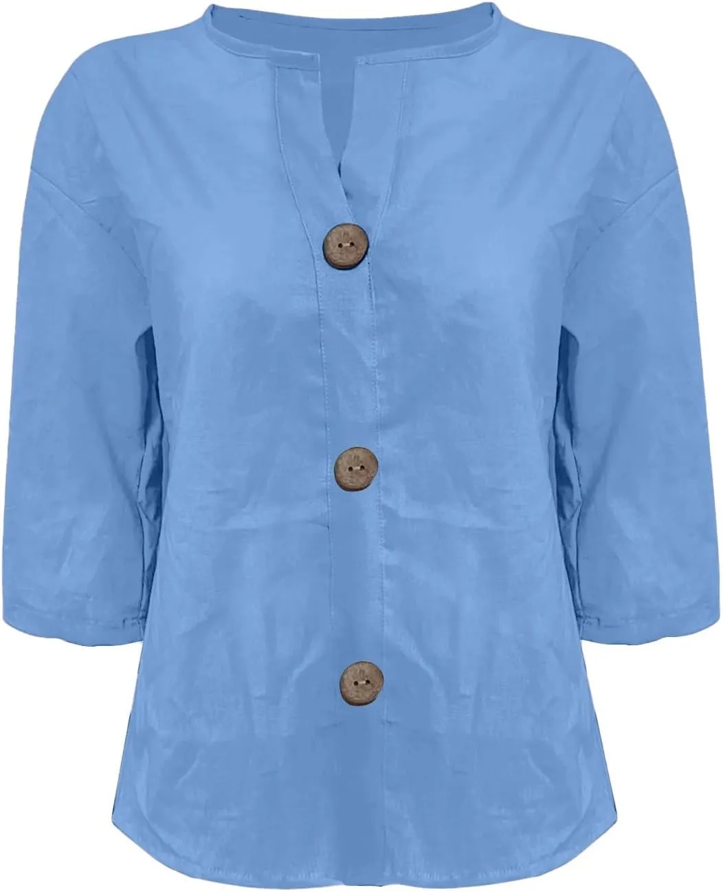 Cotton Linen Shirts for Women V Neck 3/4 Sleeve Tops Loose Vacation Beach Solid Blouses Summer Tops for Women 2025