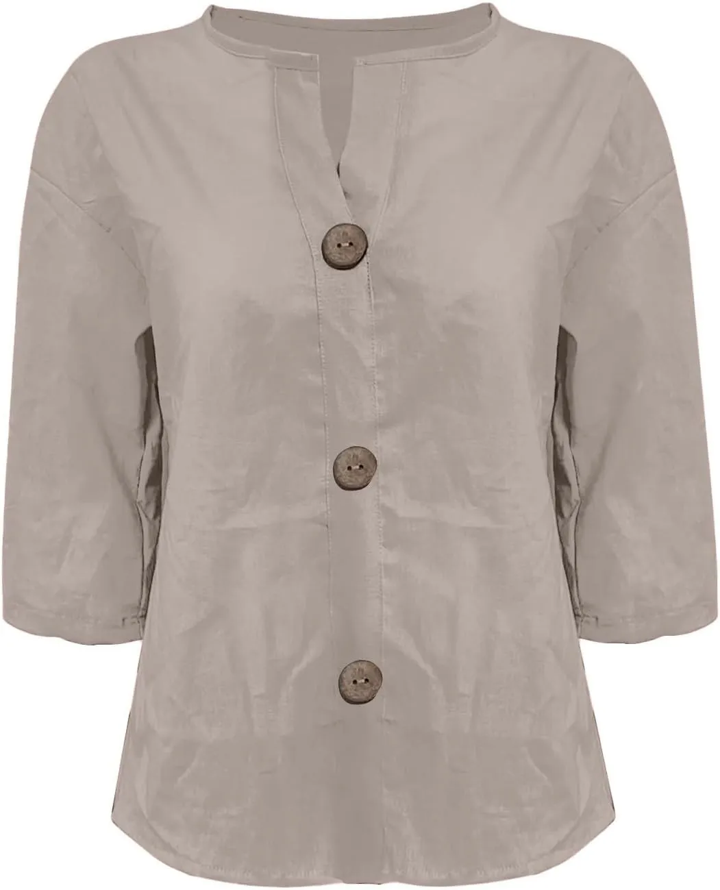 Cotton Linen Shirts for Women V Neck 3/4 Sleeve Tops Loose Vacation Beach Solid Blouses Summer Tops for Women 2025
