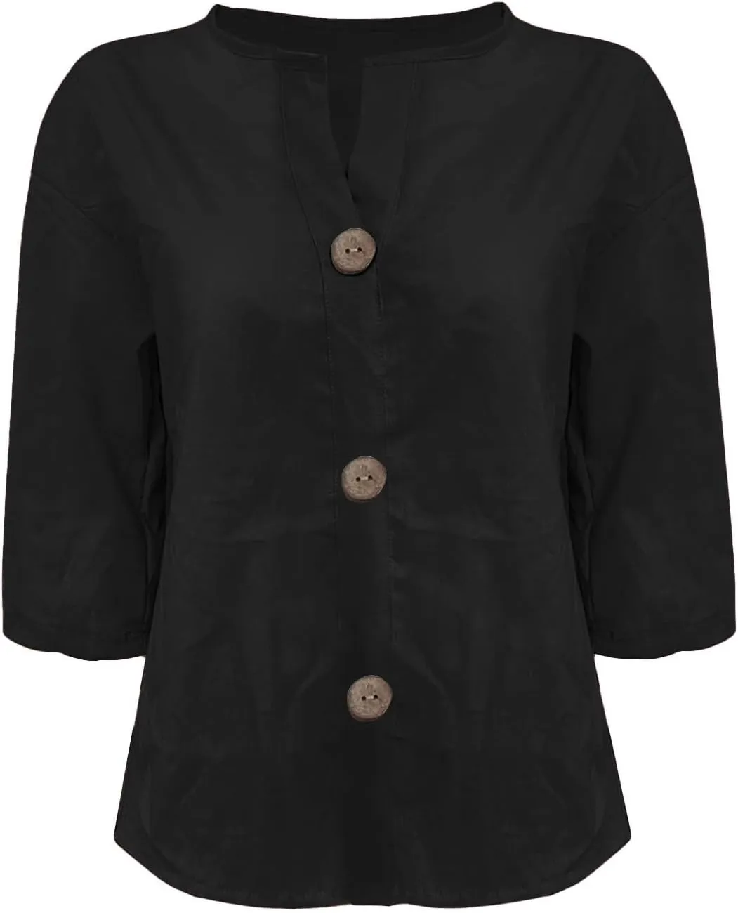 Cotton Linen Shirts for Women V Neck 3/4 Sleeve Tops Loose Vacation Beach Solid Blouses Summer Tops for Women 2025