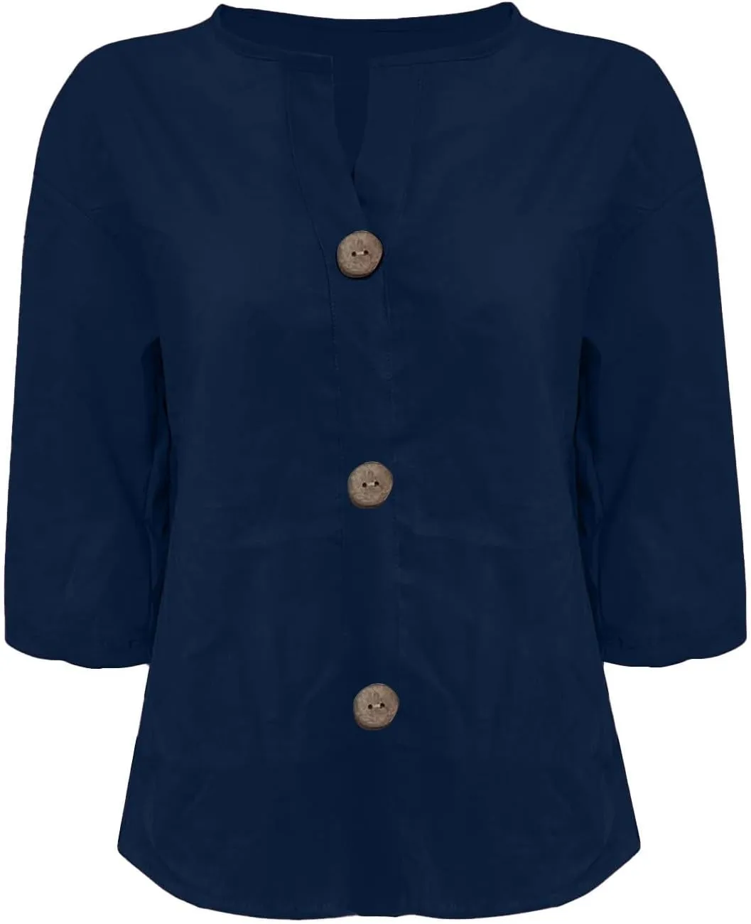 Cotton Linen Shirts for Women V Neck 3/4 Sleeve Tops Loose Vacation Beach Solid Blouses Summer Tops for Women 2025
