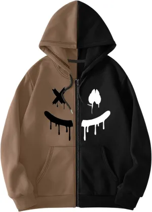 COZYEASE Men's Zip Up Hoodies Graphic Sweatshirt Hoodies long Sleeve Western Y2k Hoodies Pullover Streetwear