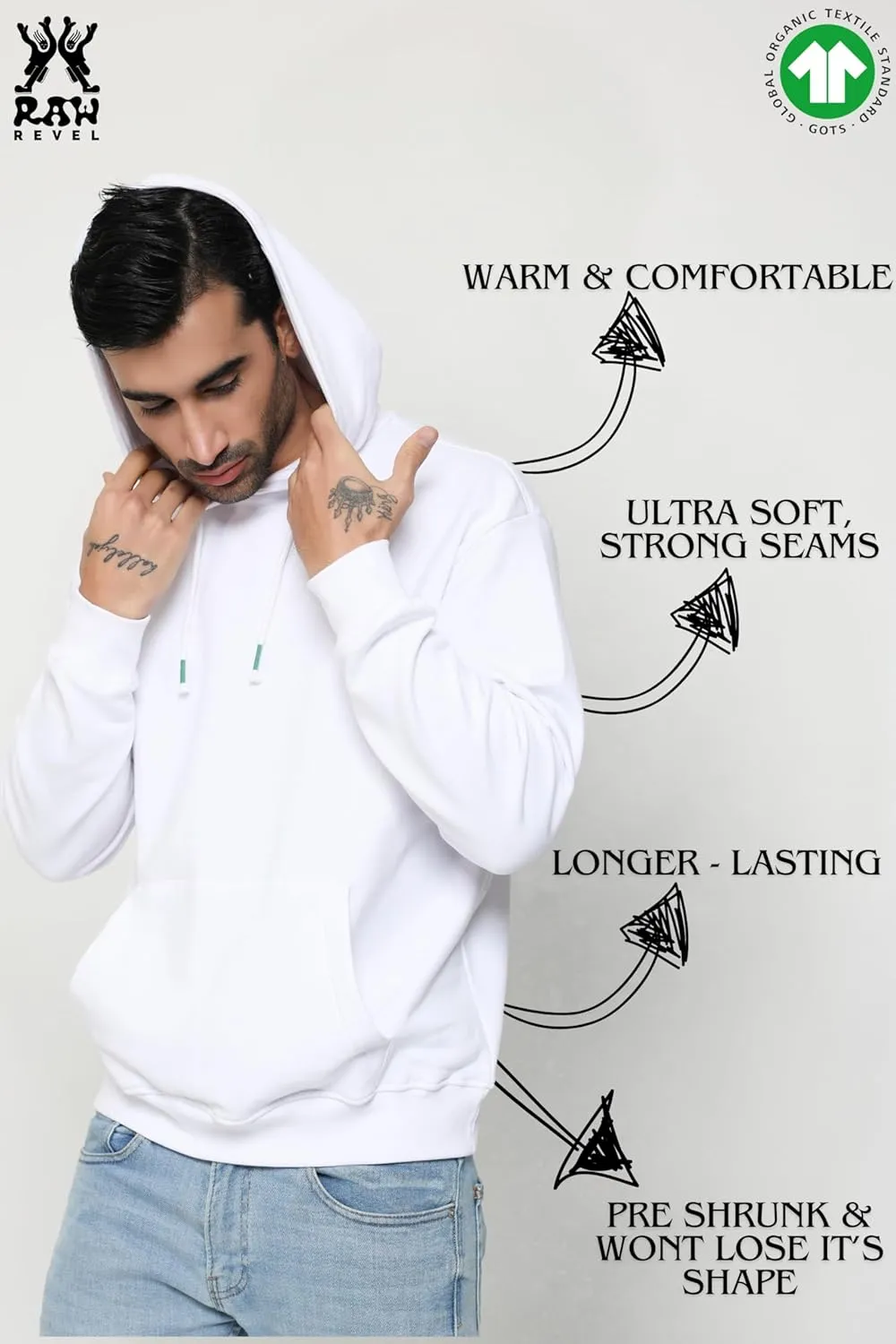 Crewneck 100% Certified Organic Cotton, Soft Hoodie