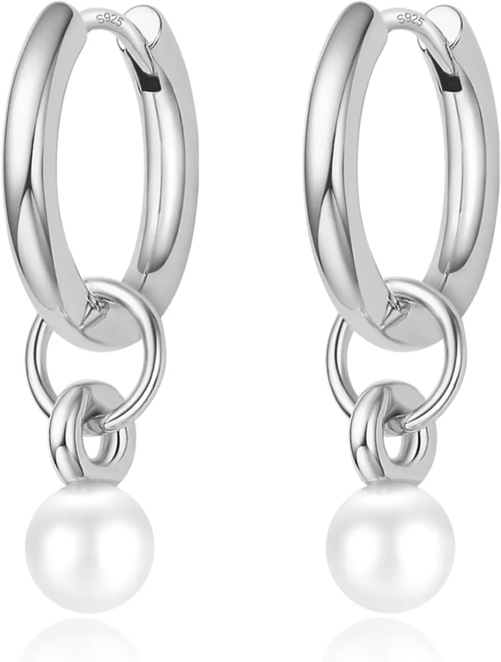 DAILY VIBES Small Gold Star Pearl Drop Dangle Earrings for Women Dainty 925 Sterling Silver Post Asymmetrical Mini 14K Gold Plated Huggie Hoop Earrings for Women