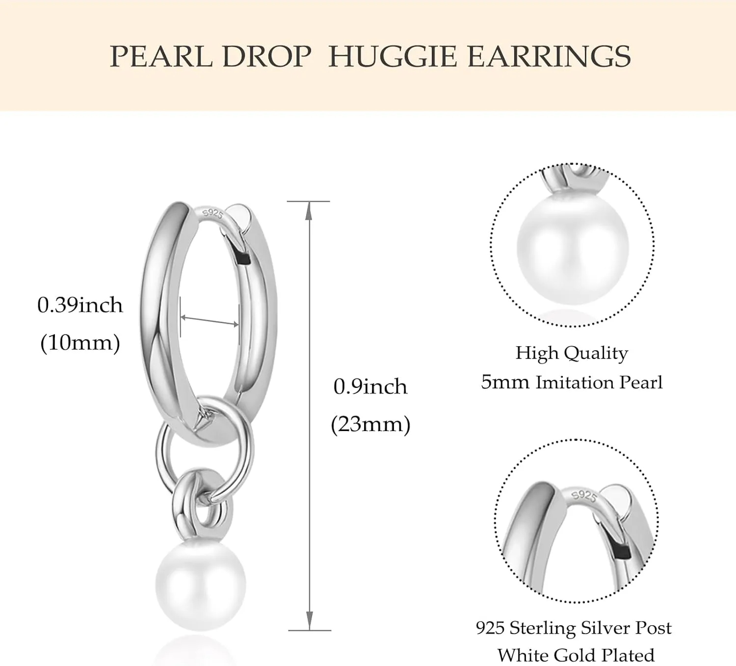 DAILY VIBES Small Gold Star Pearl Drop Dangle Earrings for Women Dainty 925 Sterling Silver Post Asymmetrical Mini 14K Gold Plated Huggie Hoop Earrings for Women