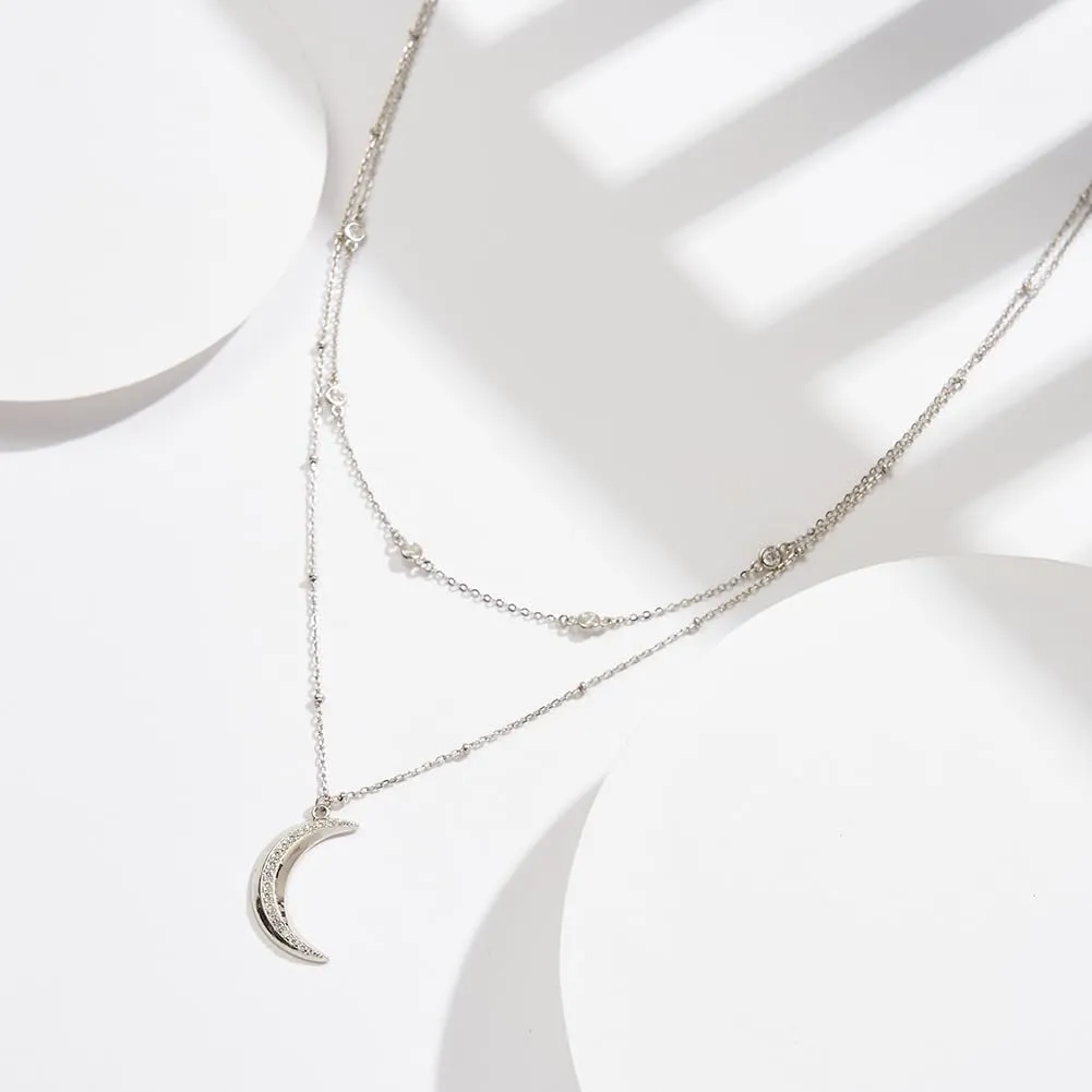 Dainty 2 Layered Choker Necklace S925 Sterling Silver Multilayer Moon Necklace Layering Necklace Celestial Jewelry for Women