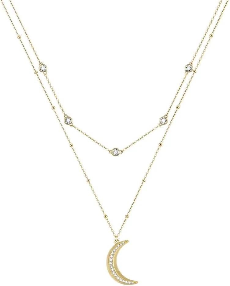 Dainty 2 Layered Choker Necklace S925 Sterling Silver Multilayer Moon Necklace Layering Necklace Celestial Jewelry for Women