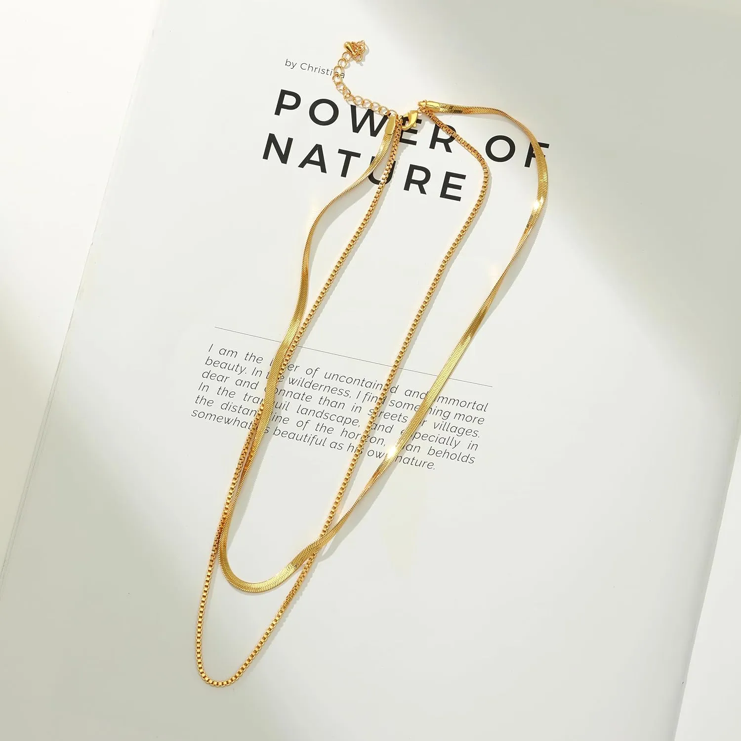 Dainty Choker Necklace for Women, 14K Gold Plated Layered Satellite Bead Choker Thin Trendy Layering Herringbone Necklaces Minimalist Simple Snake Chain Jewelry Gift