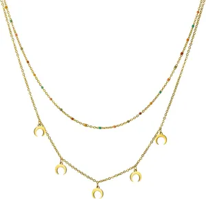 Dainty Gold Plated Necklace for Women Over Layering Necklaces for Women Cute Moon Necklaces for Women Gold Layered Necklaces for Women Jewelry Gifts