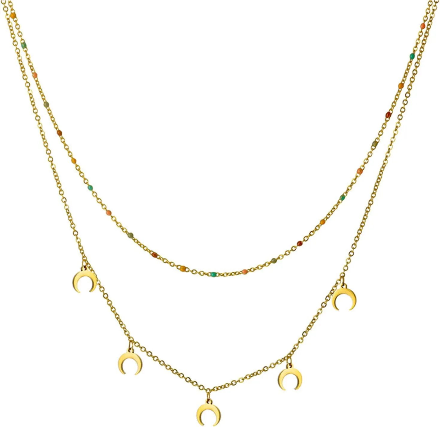 Dainty Gold Plated Necklace for Women Over Layering Necklaces for Women Cute Moon Necklaces for Women Gold Layered Necklaces for Women Jewelry Gifts