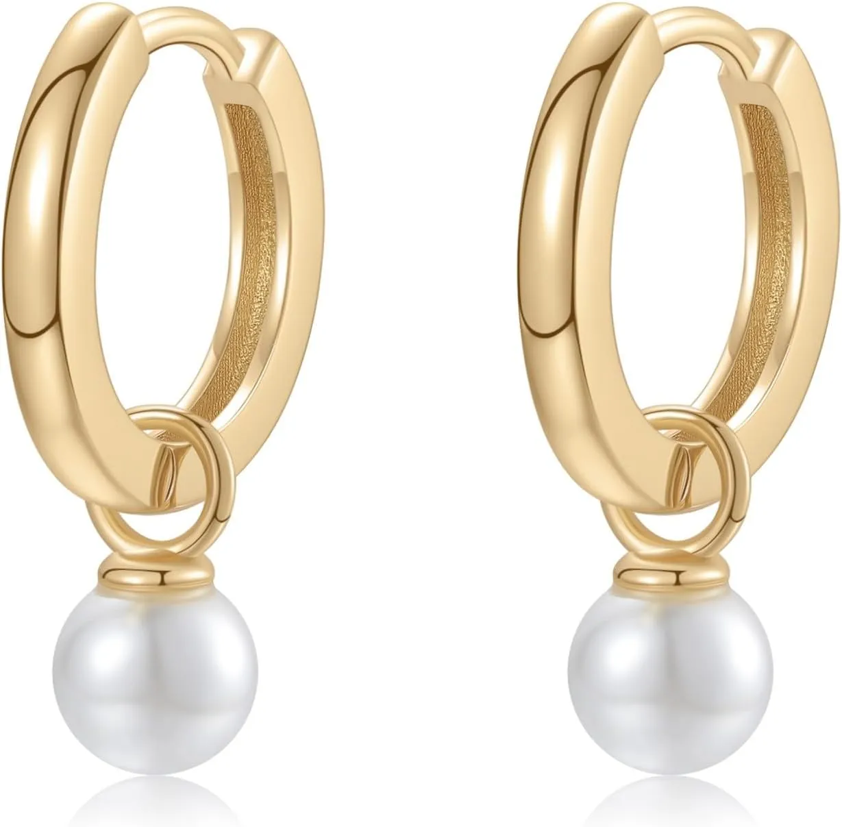 Dainty Pearl Hoop Earrings | 18K Gold | 5MM White Pearl Huggies | Small Classic Pearl Drop Hoop Earrings