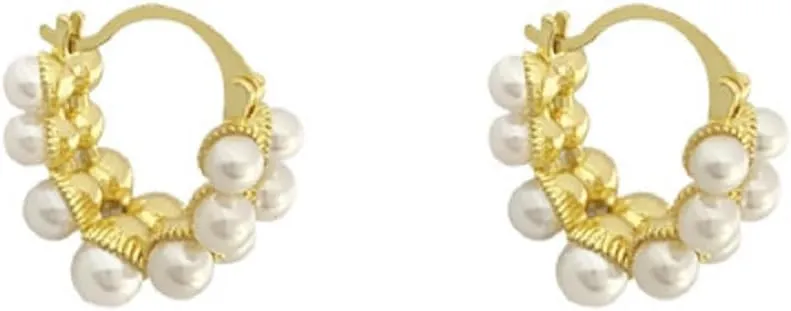 Dainty Pearl Huggie Hoops Lightweight Gold Open Circle Round Pearl Earrings Jewelry Gift for Women