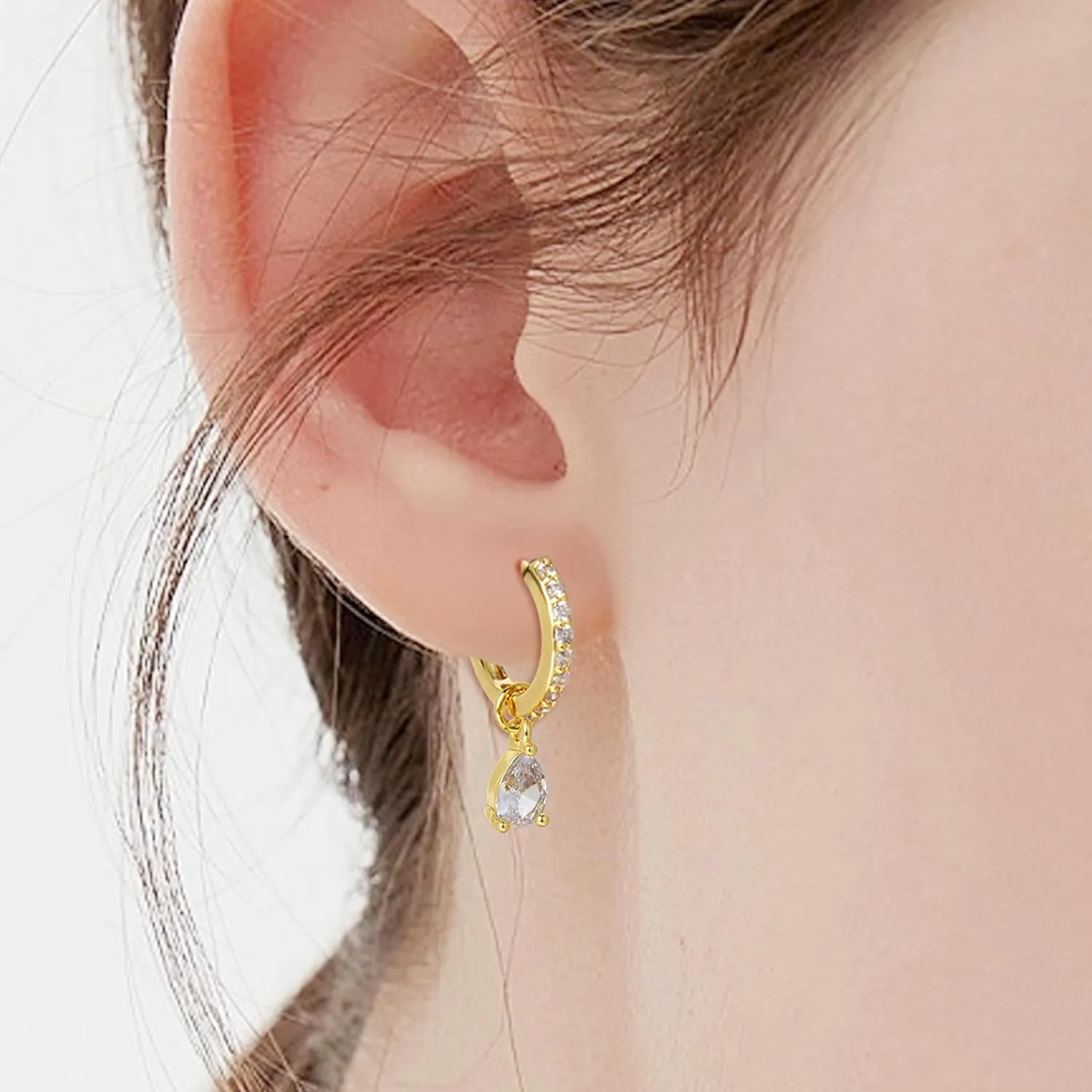 Dangle Huggie Hoop Earrings 3 Interchangeable CZ Pendants Set Teardrop Heart Round 2 Triple Marquise Star Lightning Charms Mix and Match Stackable Jewelry