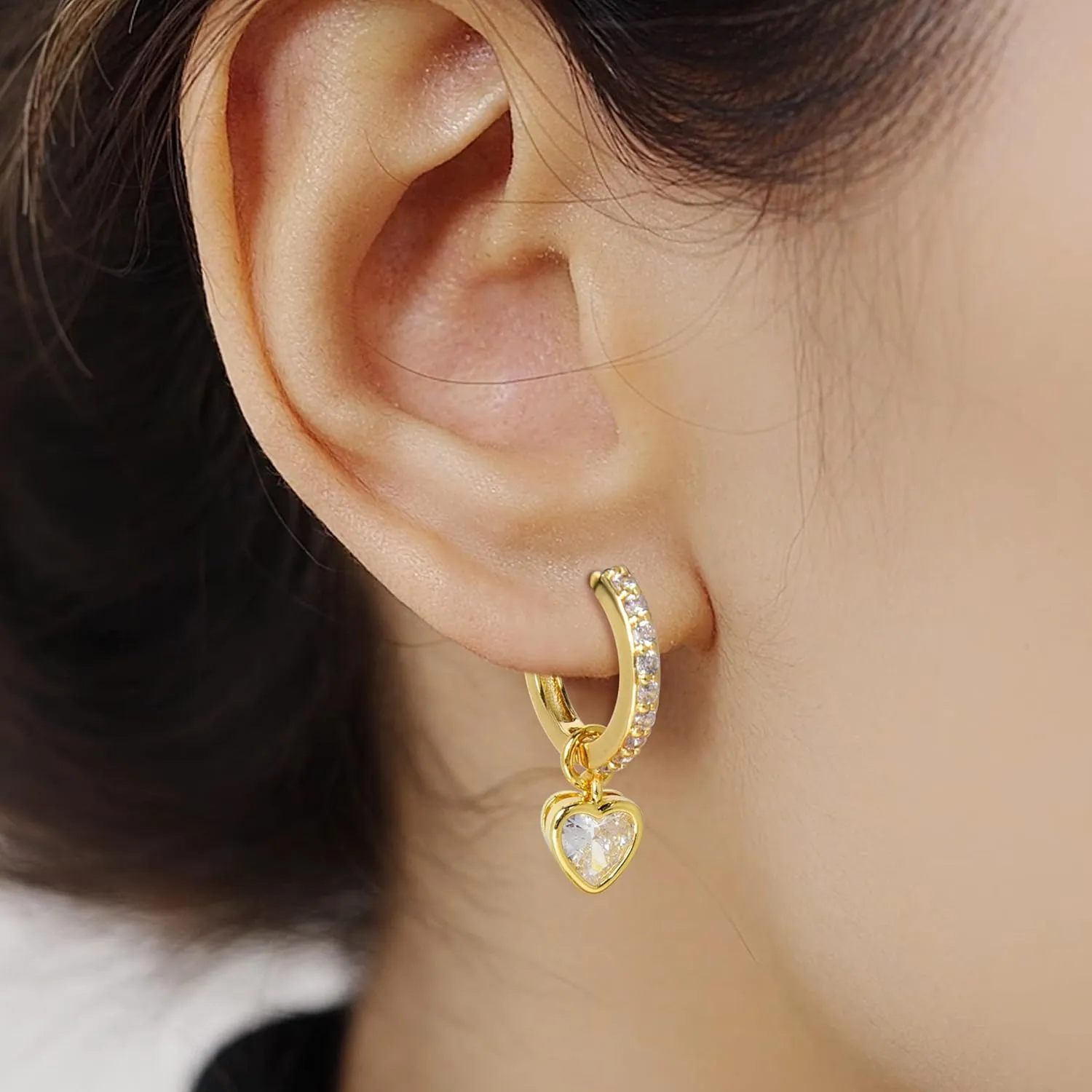 Dangle Huggie Hoop Earrings 3 Interchangeable CZ Pendants Set Teardrop Heart Round 2 Triple Marquise Star Lightning Charms Mix and Match Stackable Jewelry