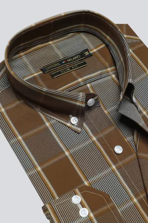 Dark Brown Gingham Check Casual Milano Shirt