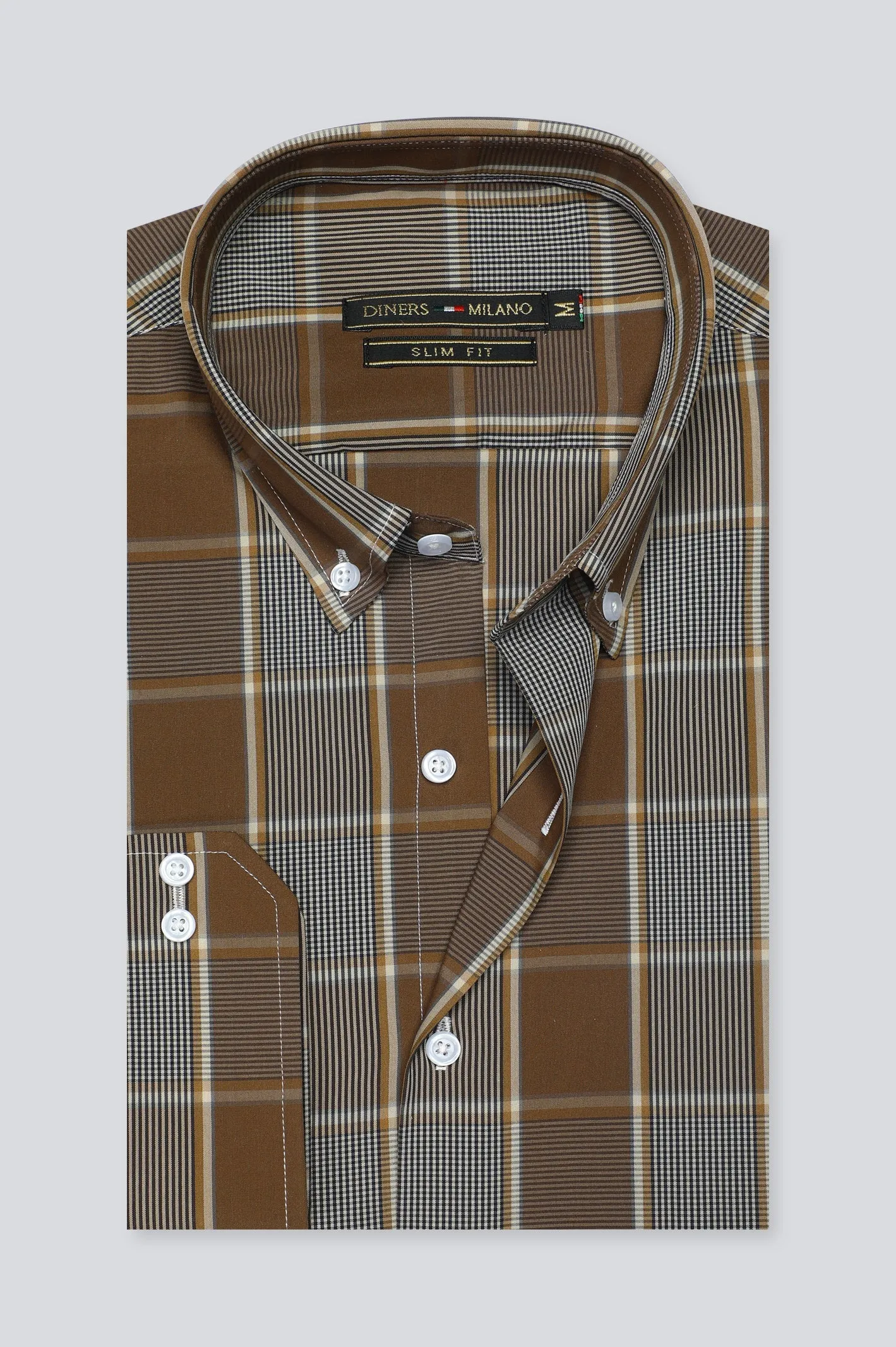 Dark Brown Gingham Check Casual Milano Shirt