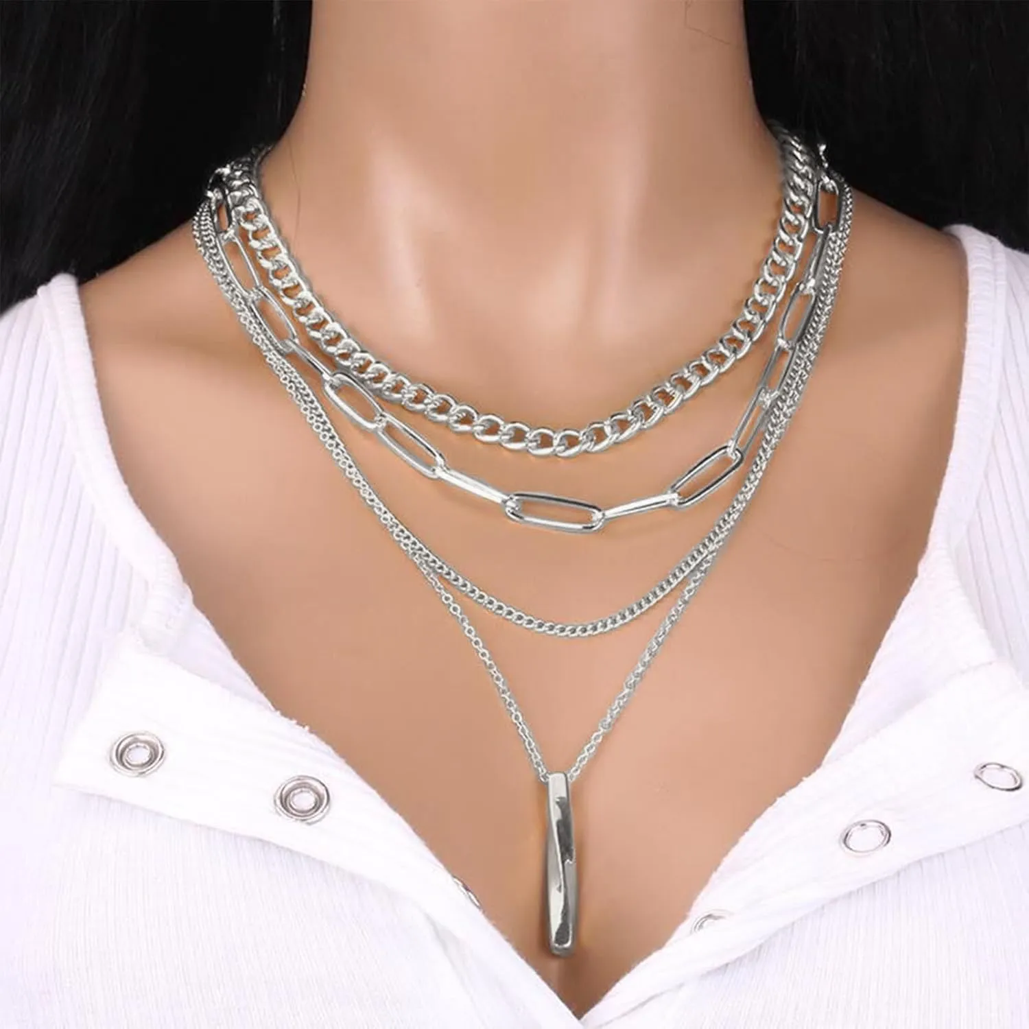 Dcfywl731 Bar Necklaces for Women Layered Choker Necklaces Chunky Gold Paperclip Chain Necklace