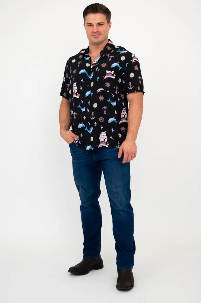 Dino Shirt, Sailor, Woven Bamboo