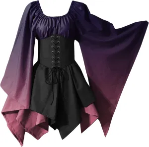 Dress Medieval Costume Women Halloween Costumes Gothic Gown Dresses Gothic Retro Long Sleeve Corset Dress Costumes for Women