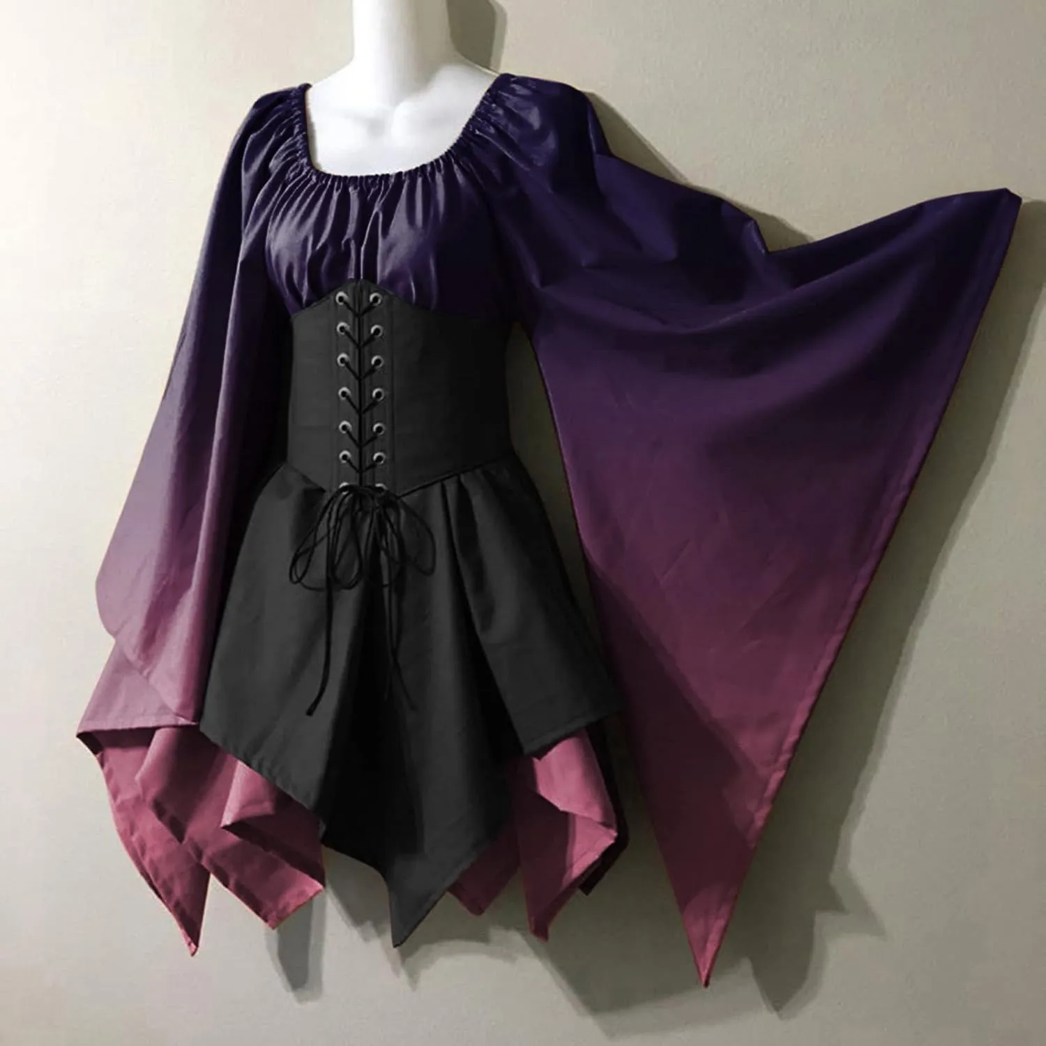 Dress Medieval Costume Women Halloween Costumes Gothic Gown Dresses Gothic Retro Long Sleeve Corset Dress Costumes for Women