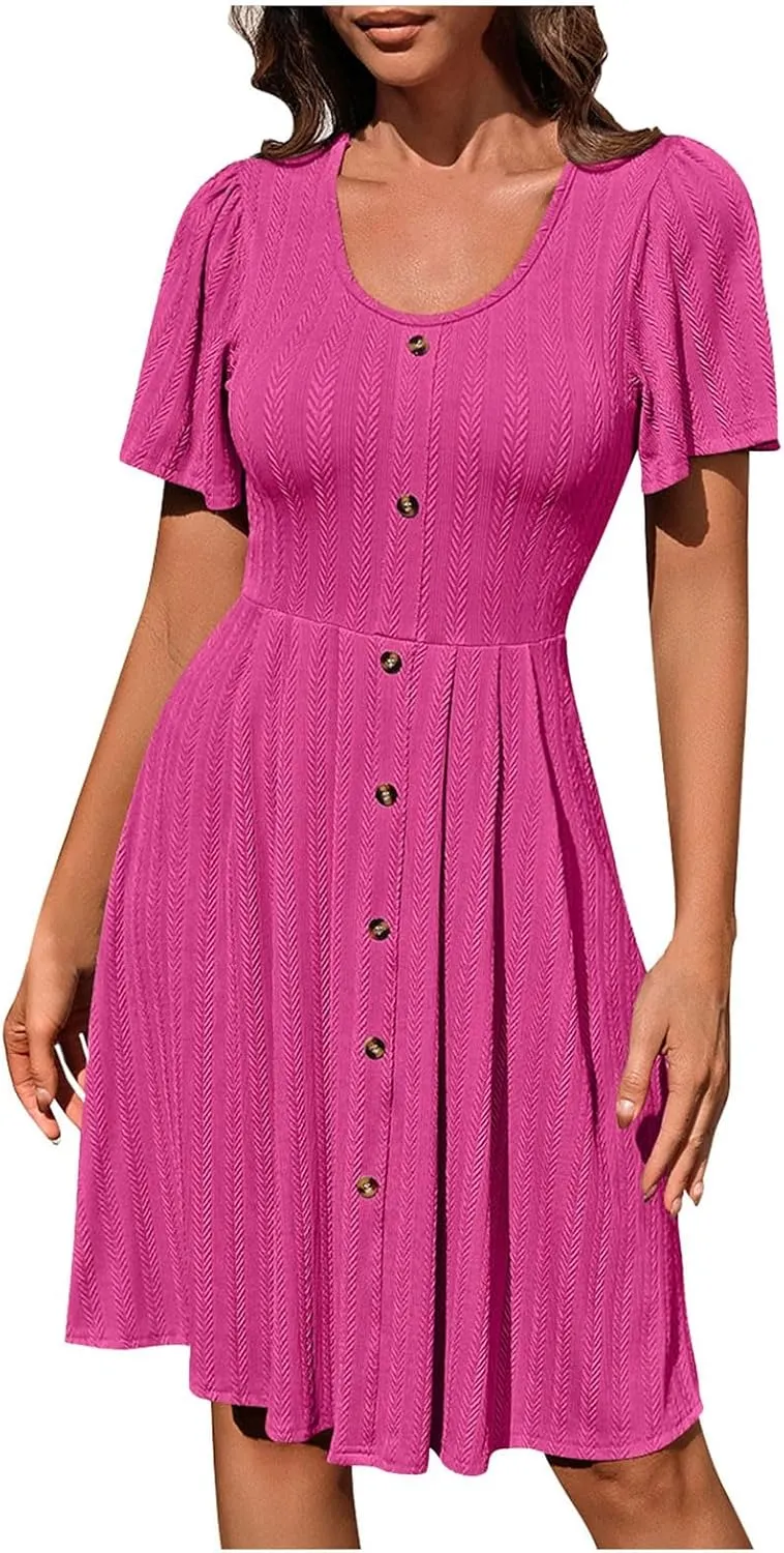 Dresses for Teens Floral Summer Dress Ruffle Sleeve Crewneck Flowy Swing Mini Dresses with Pockets