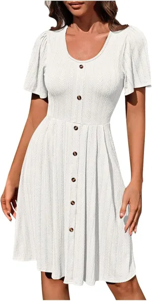 Dresses for Teens Floral Summer Dress Ruffle Sleeve Crewneck Flowy Swing Mini Dresses with Pockets