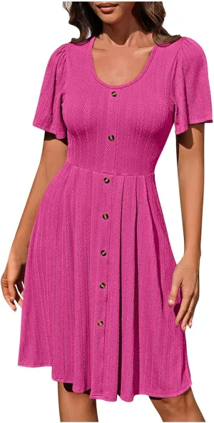 Dresses for Teens Floral Summer Dress Ruffle Sleeve Crewneck Flowy Swing Mini Dresses with Pockets