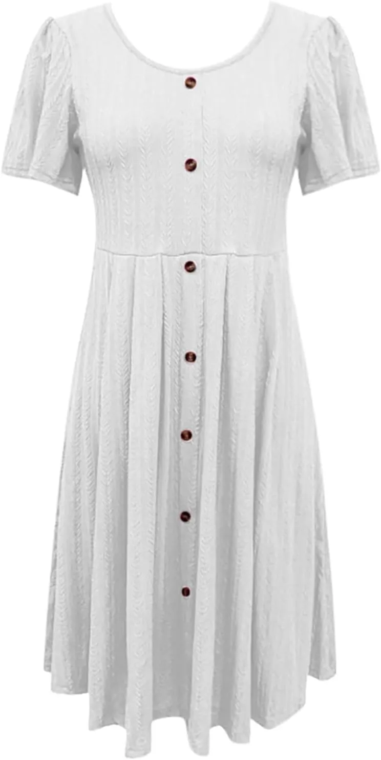 Dresses for Teens Floral Summer Dress Ruffle Sleeve Crewneck Flowy Swing Mini Dresses with Pockets