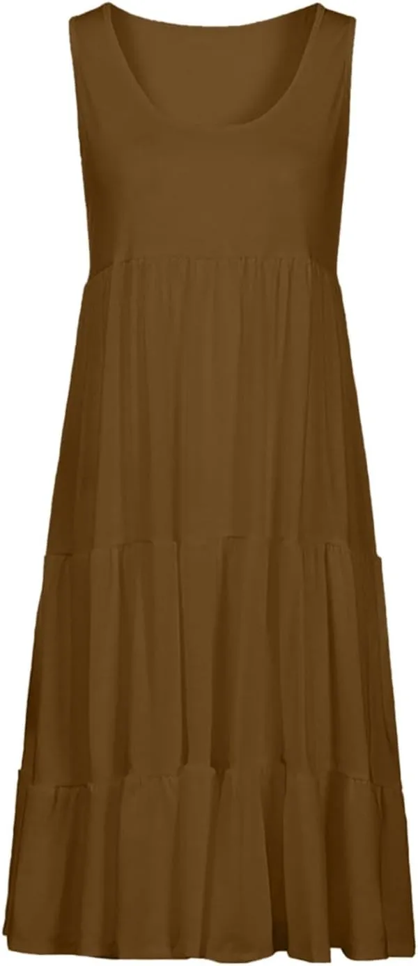 Dresses for Women Sleeveless Tank Dress Summer Loose Sundress Plus Size Casual Dresses Crew Neck Knee Length Dresses