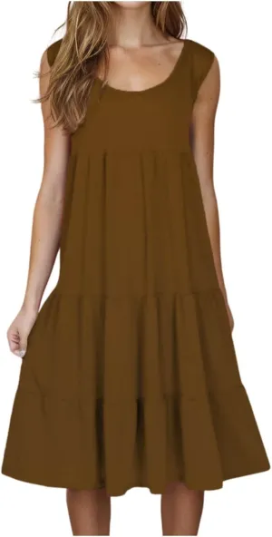 Dresses for Women Sleeveless Tank Dress Summer Loose Sundress Plus Size Casual Dresses Crew Neck Knee Length Dresses