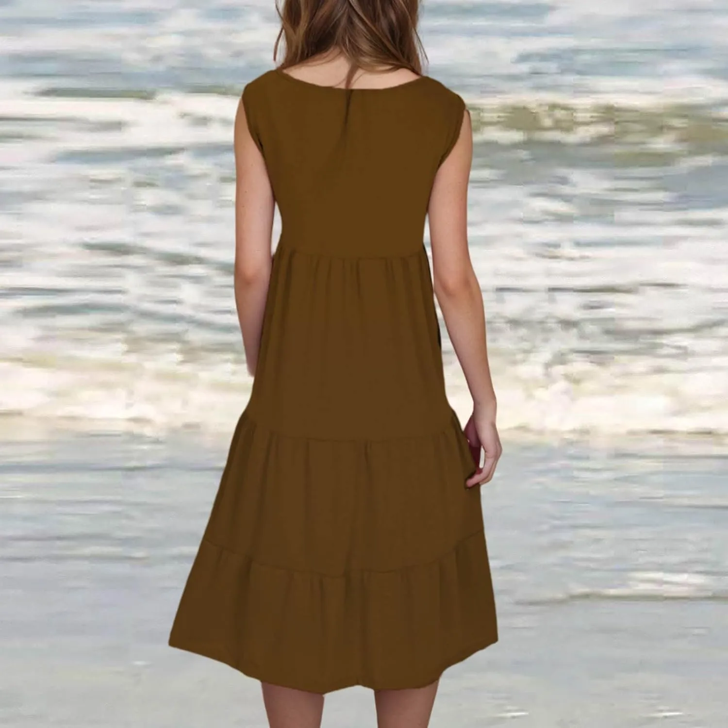 Dresses for Women Sleeveless Tank Dress Summer Loose Sundress Plus Size Casual Dresses Crew Neck Knee Length Dresses