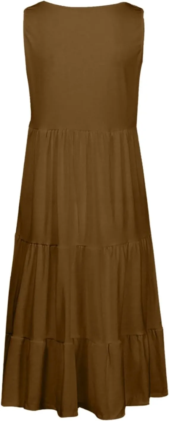 Dresses for Women Sleeveless Tank Dress Summer Loose Sundress Plus Size Casual Dresses Crew Neck Knee Length Dresses