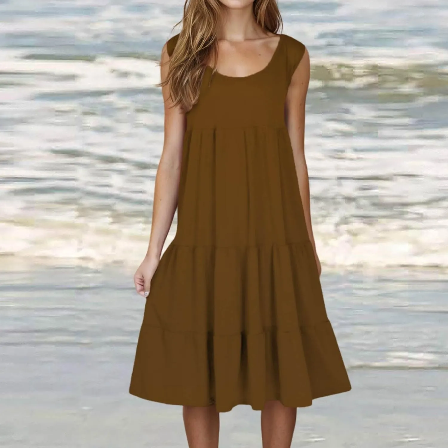 Dresses for Women Sleeveless Tank Dress Summer Loose Sundress Plus Size Casual Dresses Crew Neck Knee Length Dresses