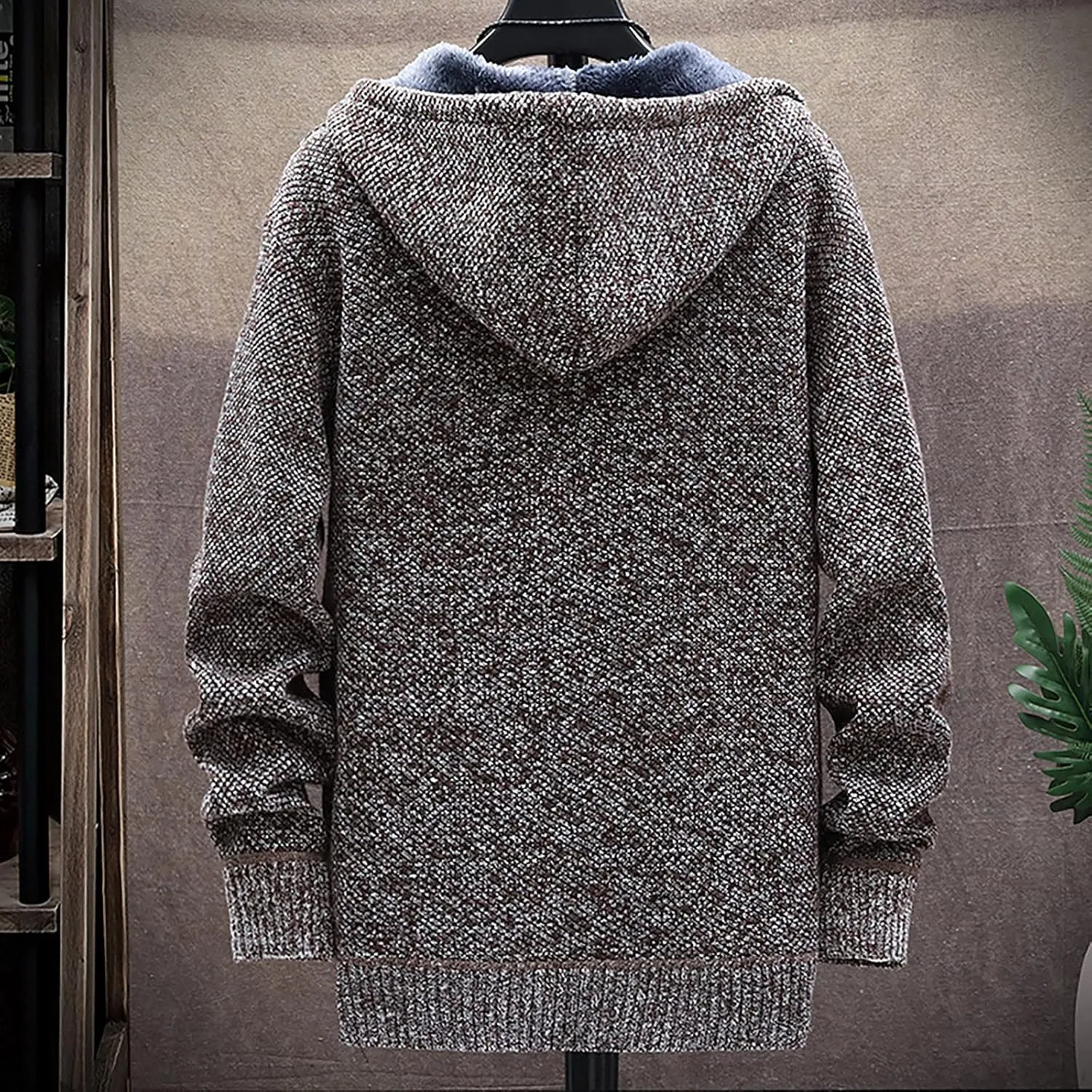 DuDubaby Fleece Lined Hoodie for Men Fall and Winter Casual Sweater Jacket Warm Knit Sweater Hooded Hoodie