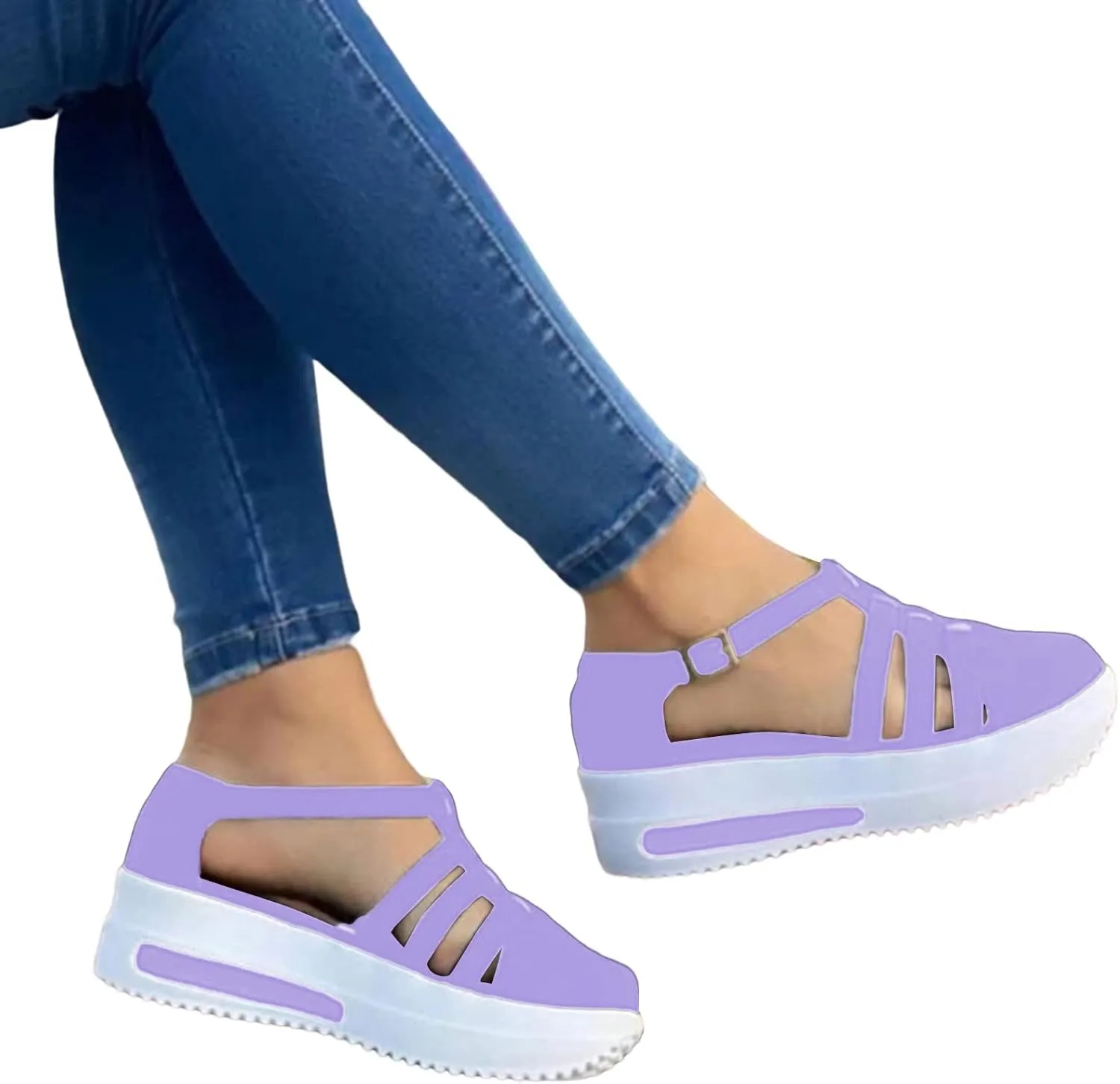 Eduavar Sandals for Women Casual Summer, Women Sandals Closed Toe Wedge Sandals Summer Casual Ankle Strap Buckle Sandals