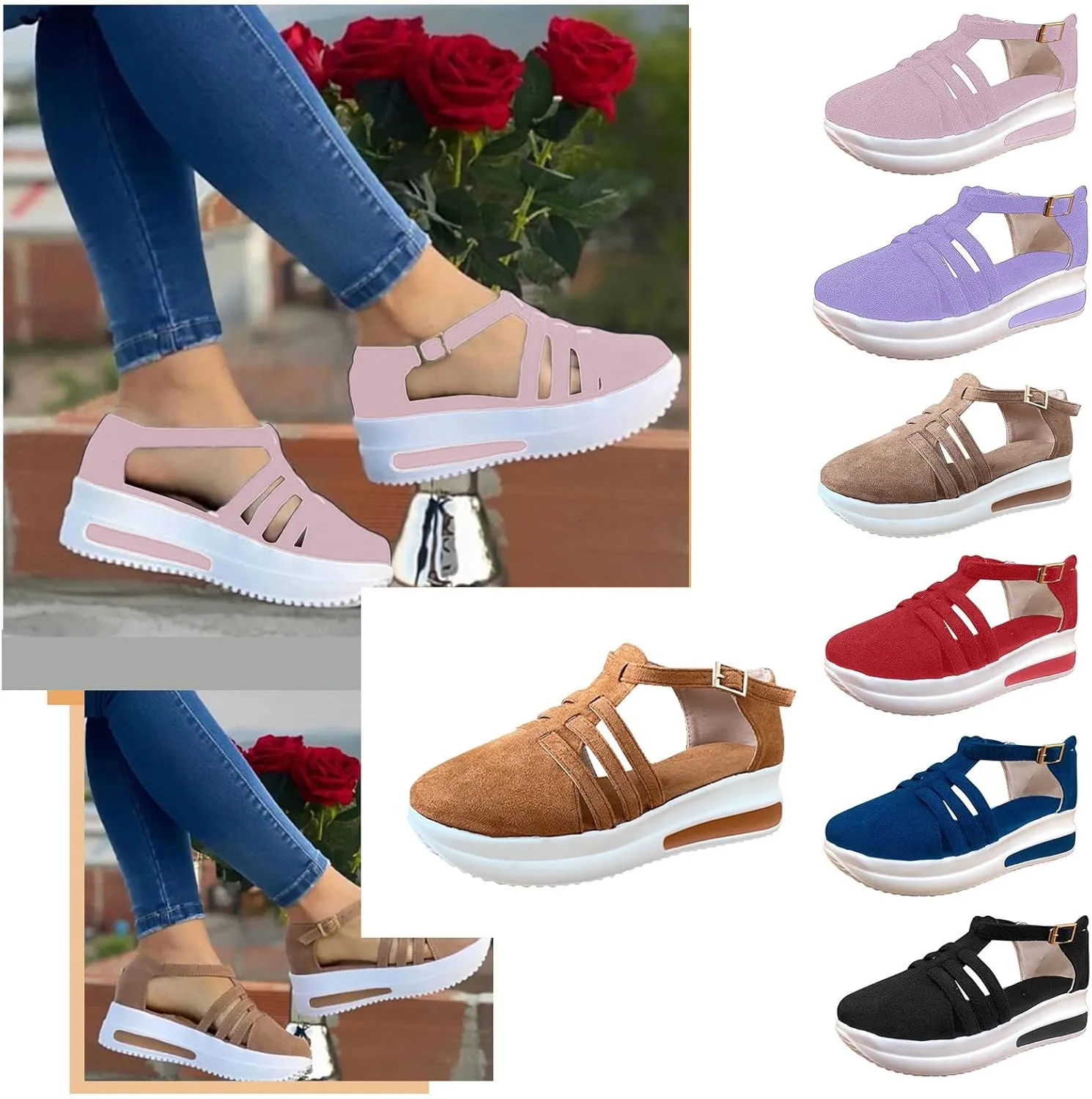 Eduavar Sandals for Women Casual Summer, Women Sandals Closed Toe Wedge Sandals Summer Casual Ankle Strap Buckle Sandals
