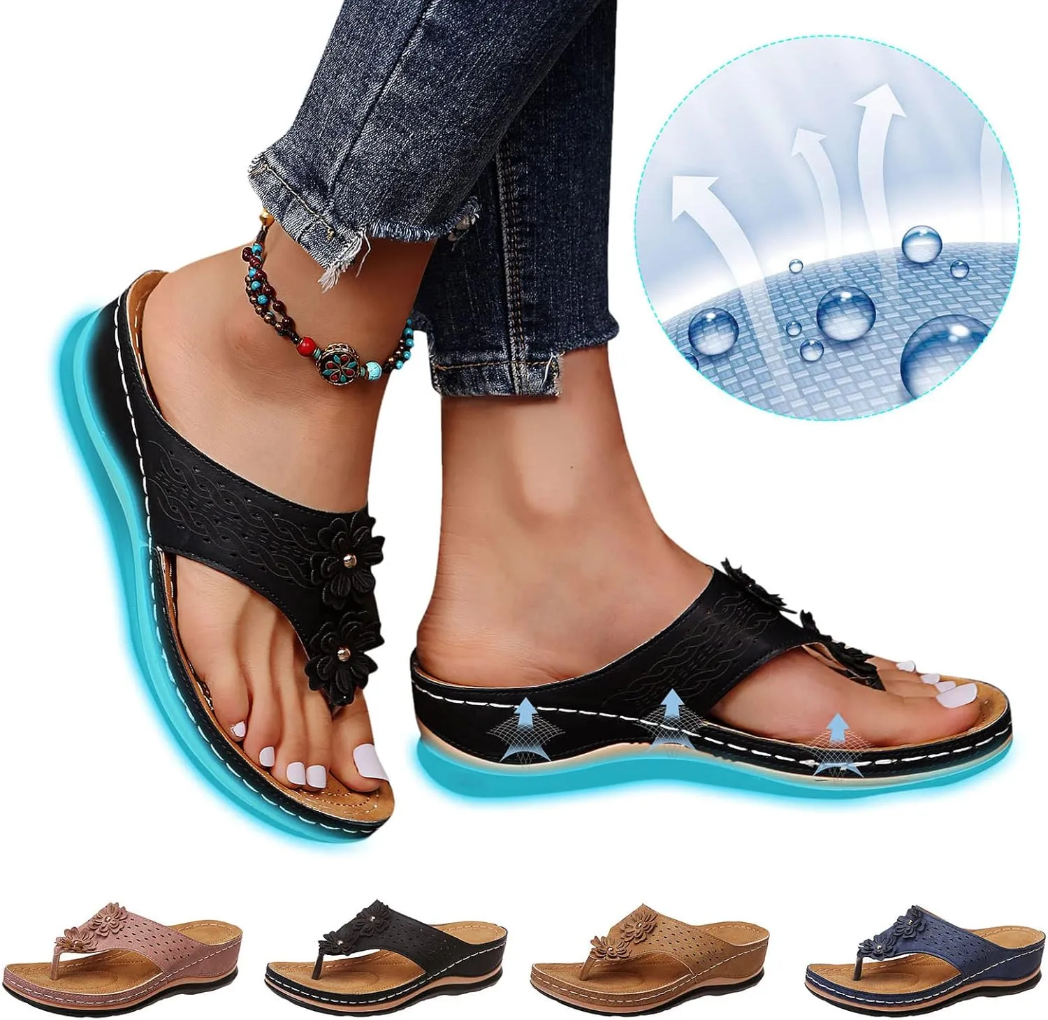 Eduavar Sandals Women Comfortable, Womens Sandals Dressy Summer Breathable Flip Flops Summer Beach Sandals Slippers