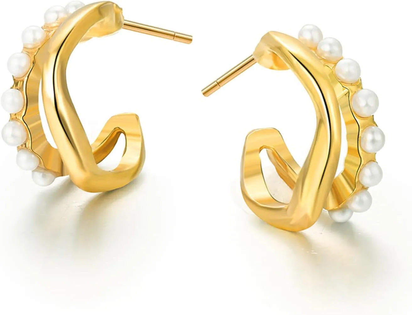 Elegant Pearl Hoop Earrings Fashion Hypoallergenic Pearl Huggie Hoop Earrings Lightweight Open Circle Round Pearl Earrings Wedding Party Jewelry Gift for Women