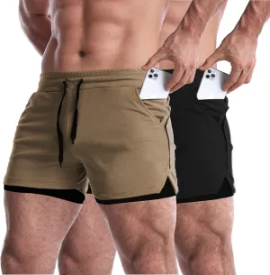 EVERWORTH Men's 2 in 1 Workout Shorts 5" Quick Dry Gym Shorts Bodybuilding Short Shorts Compression Shorts with Zipper Pocket