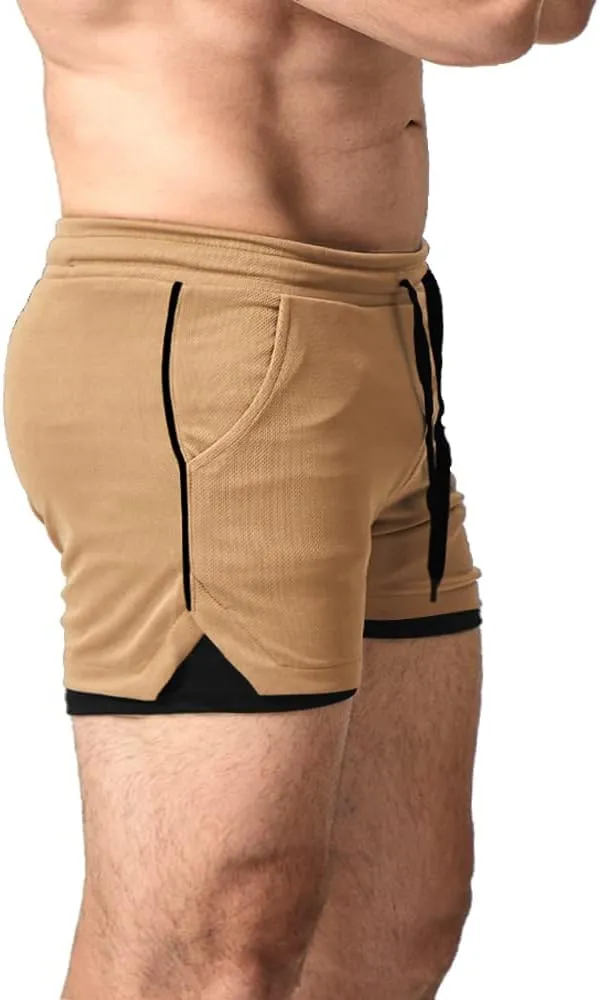 EVERWORTH Men's 2 in 1 Workout Shorts 5" Quick Dry Gym Shorts Bodybuilding Short Shorts Compression Shorts with Zipper Pocket