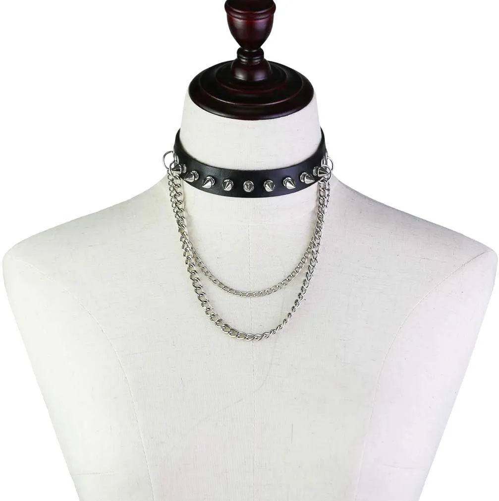 eYLun Women Punk Leather Choker Necklaces Spike Studded Chain Rock Adjustable Collar Necklaces