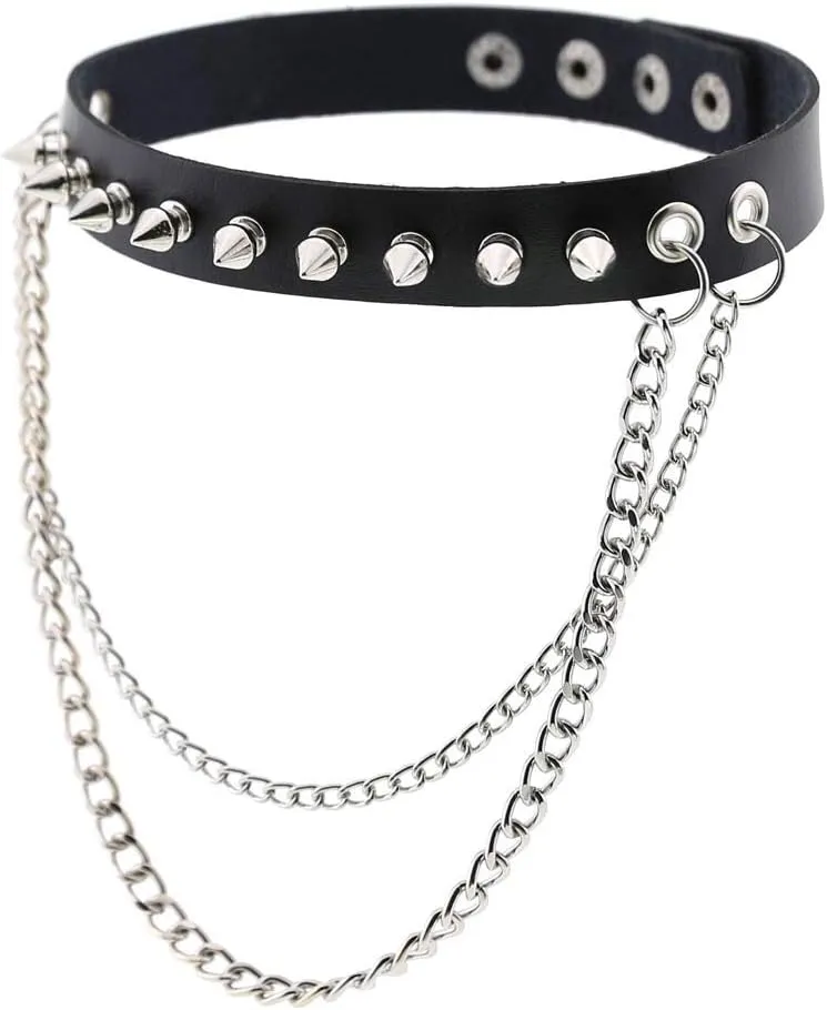 eYLun Women Punk Leather Choker Necklaces Spike Studded Chain Rock Adjustable Collar Necklaces