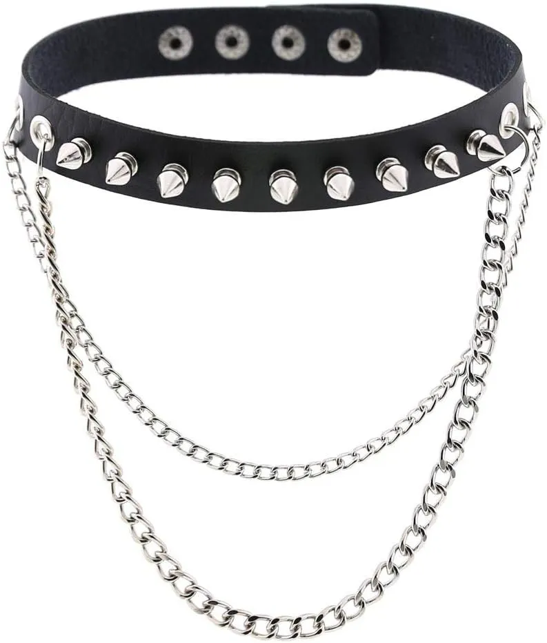 eYLun Women Punk Leather Choker Necklaces Spike Studded Chain Rock Adjustable Collar Necklaces