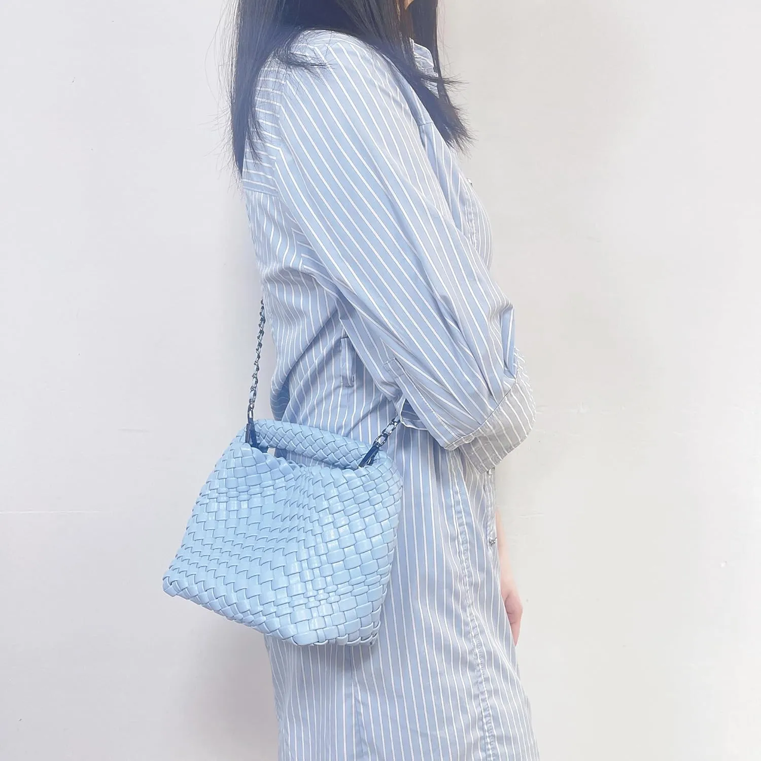 Fashion Woven Tote Small Crossbody Bag,Woven Handbag For Women,With Weave Quilted Purse,Bucket Tote Bag