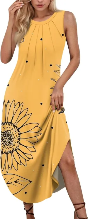 Fitness Summer Trendy Sundress for Women Oversized Sleeveless O-Neck Print Dress Lady Cosy Baggys Dresses