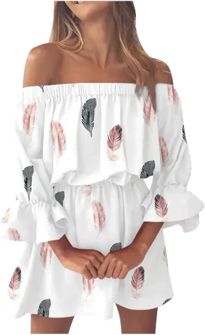 Floral Boho Mini Dresses for Women Sexy Off Shoulder Ruffle Short Dress 2025 Summer Corset Beach Sundresses