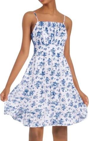 Floral Midi Dress for Women Boho Summer Sleeveless Flowy Beach Sundress Bohemian Cute Spaghetti Strap Vacation Dress