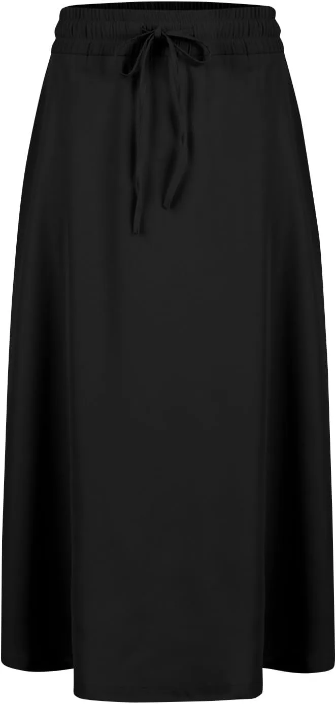 Floral Midi Skirt Women Flowy Elastic High Waisted Ladies Drawstring Dressy Casual Beach Boho Skirt 2025