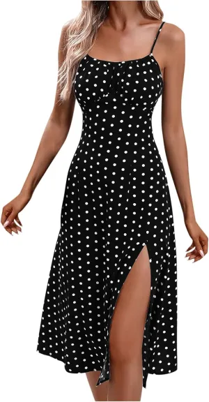 Floral Print Dresses for Women Short Sleeve Boho Dresses Square Neck Split Midi Dresses Spaghetti Strap Dresses 2025