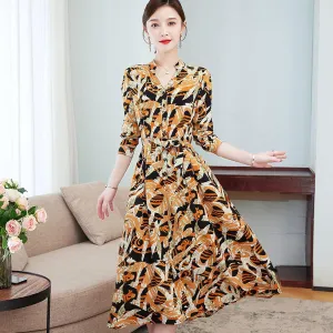 Floral Print Swing Mini Dress, Chiffon Ruffle, Shirt Dress, Orange, XXXXL,Beach Maxi Long Dress